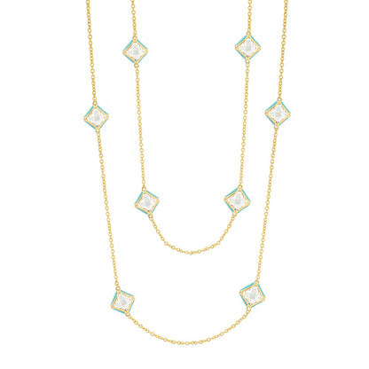 Prince Charming Necklace two-layer gold chain with turquoise diamond charms Lauren G Adams on Tampa Home & Garden Store