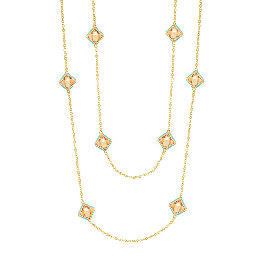 Prince Charming Necklace by Lauren G Adams, gold-tone chain with turquoise trim orange crystals on Tampa Home & Garden Store