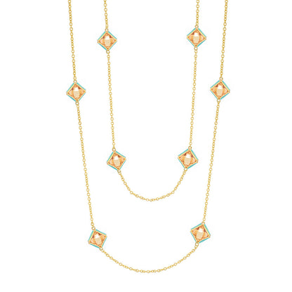 Prince Charming Necklace by Lauren G Adams, gold-tone chain with turquoise trim orange crystals on Tampa Home & Garden Store