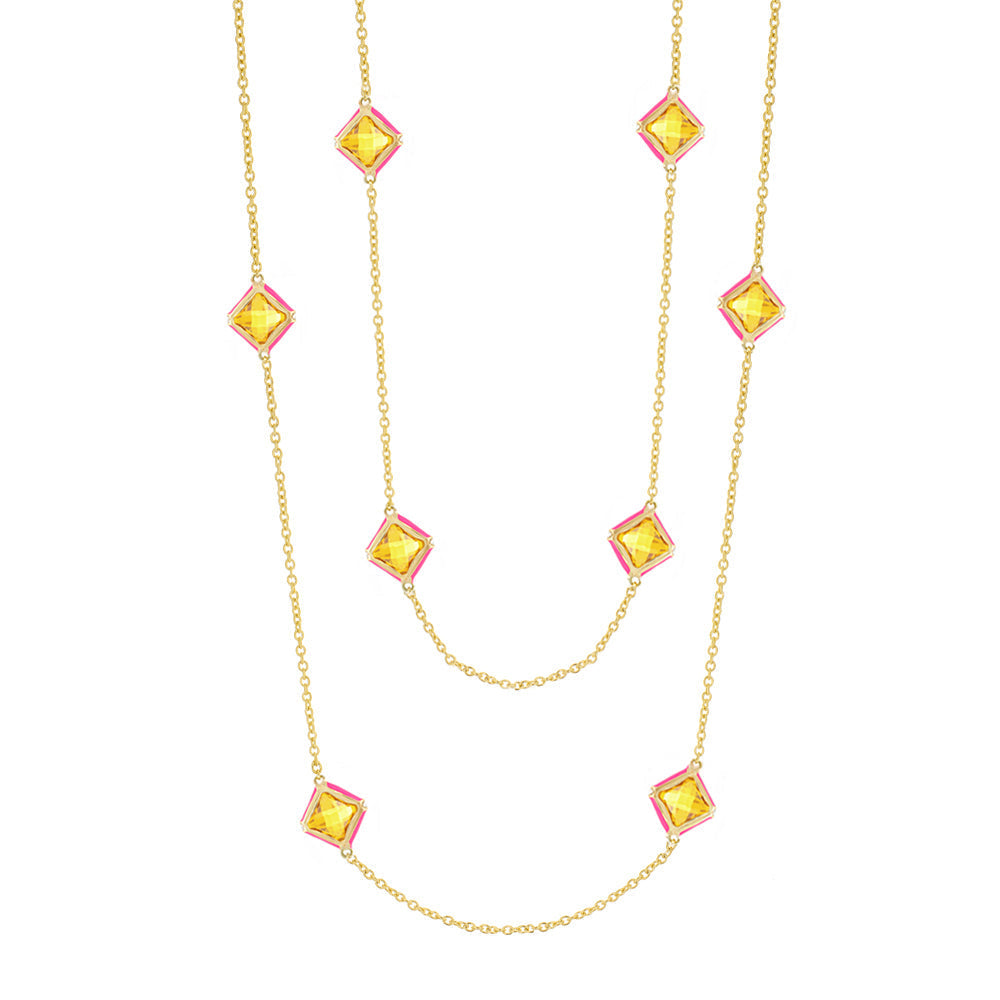 Prince Charming Necklace gold chain with pink-edged yellow crystals by Lauren G Adams on Tampa Home & Garden Store