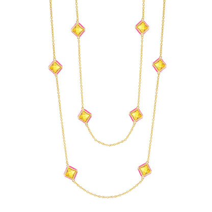 Prince Charming Necklace gold chain with pink-edged yellow crystals by Lauren G Adams on Tampa Home & Garden Store
