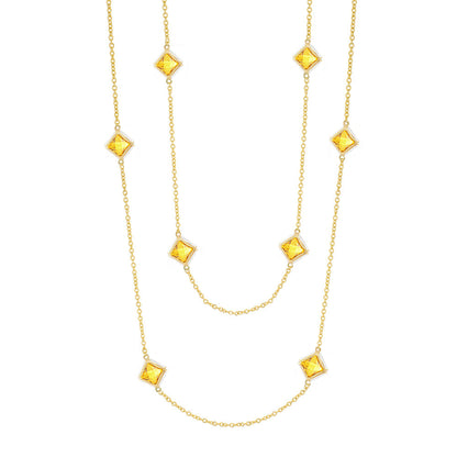 Prince Charming Necklace by Lauren G Adams, long gold-tone chain with square yellow crystal accents on Tampa Home & Garden Store