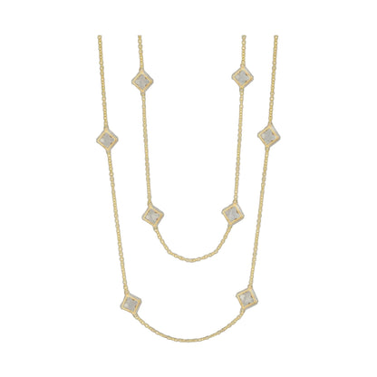 Prince Charming Long Necklace in gold-tone with square crystal pendants along delicate chain on Tampa Home & Garden Store