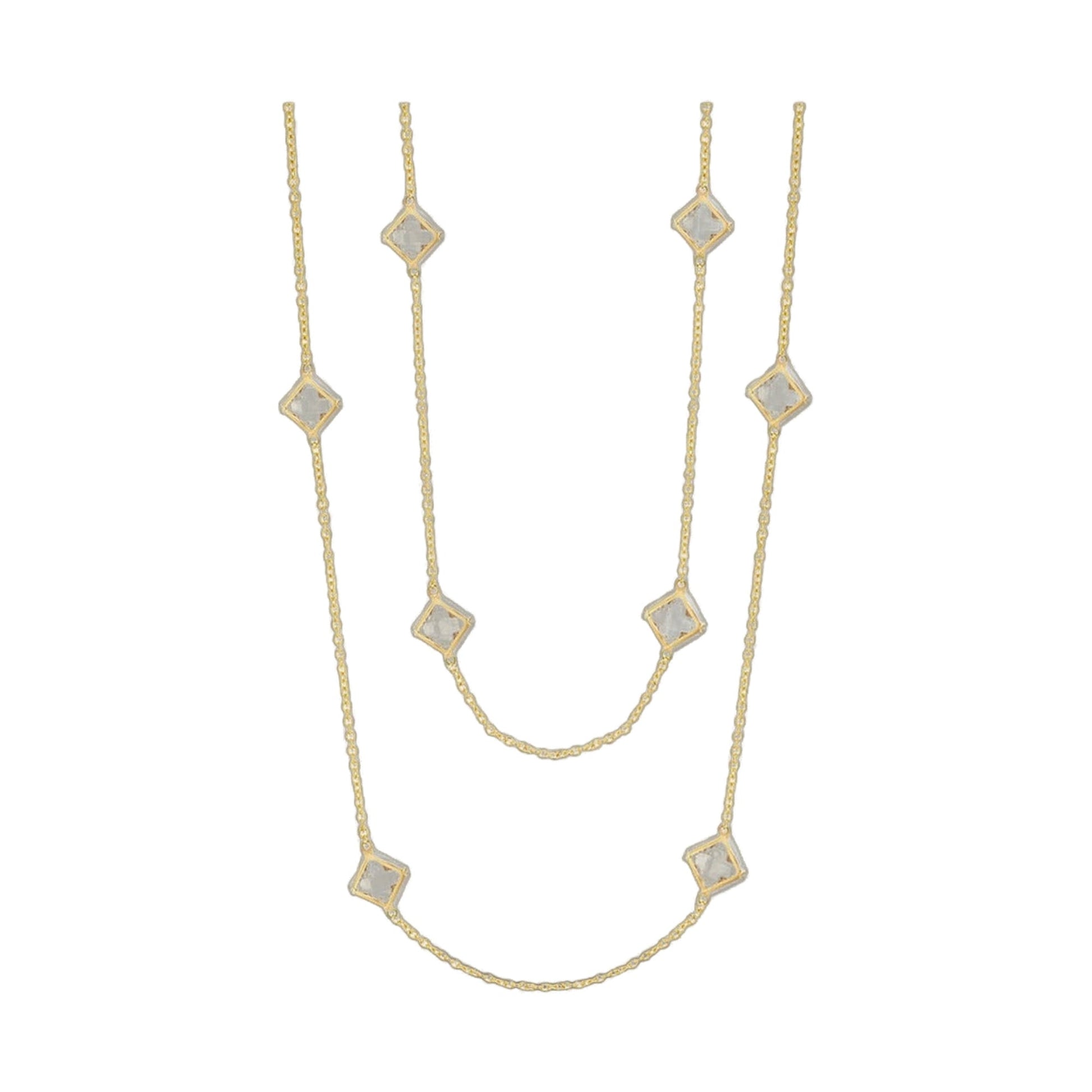 Prince Charming Long Necklace by Lauren G Adams, gold-tone chain with square crystal charms on Tampa Home & Garden Store