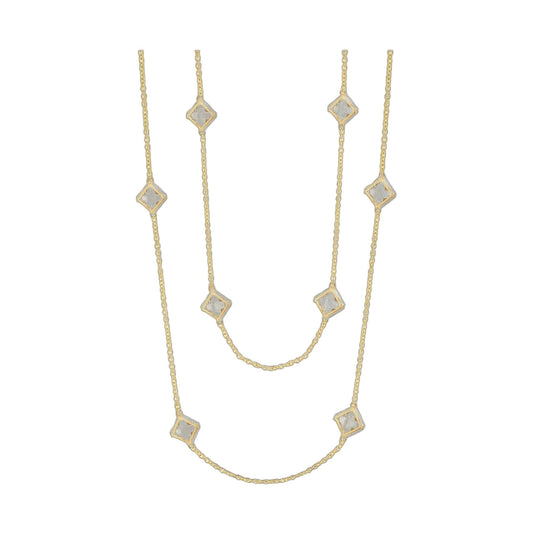 Prince Charming Long Necklace by Lauren G Adams, gold-tone chain with square crystal charms on Tampa Home & Garden Store
