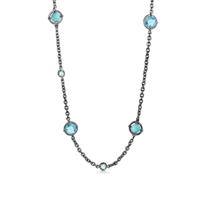 Daisy Swirl Necklace long silver chain with turquoise and sky-blue stones on Tampa Home & Garden Store
