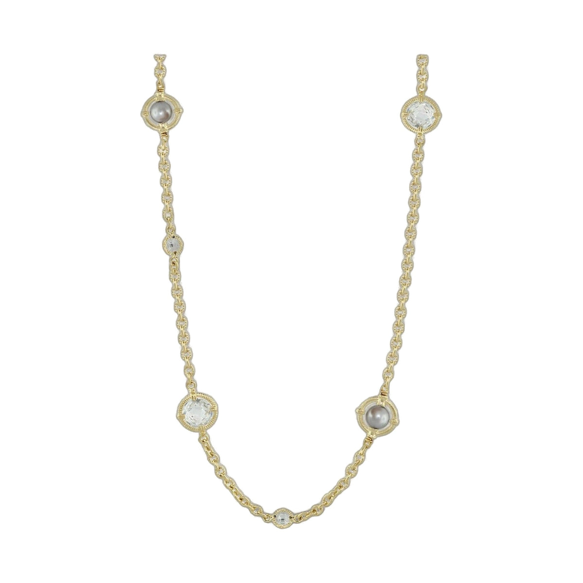 Daisy Swirl Necklace chain with pearl and crystal pendants by Lauren G Adams; 2 shown on Tampa Home & Garden Store