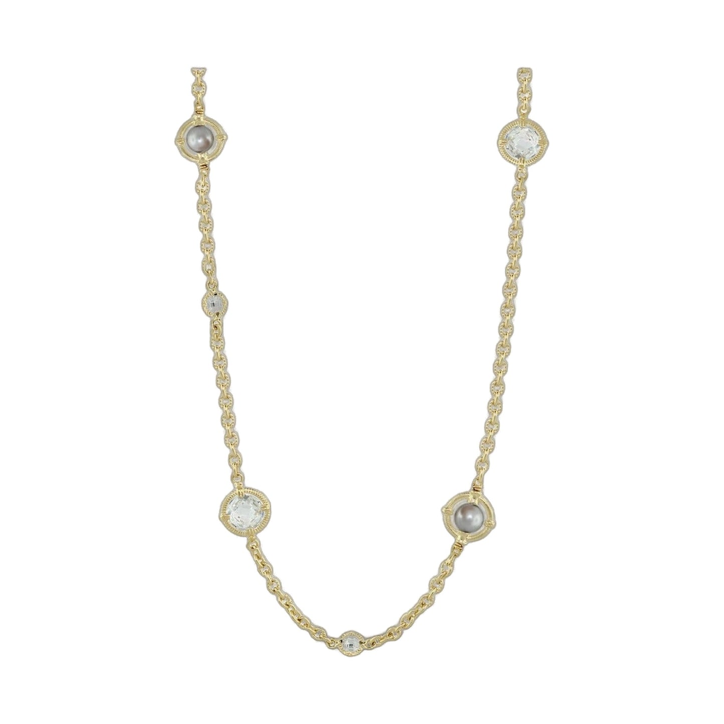 Daisy Swirl Long Necklace by Lauren G Adams in gold tone with pearl and crystal accents on Tampa Home & Garden Store