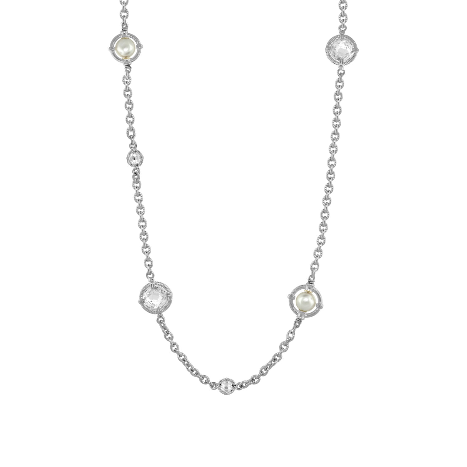 Daisy Swirl Necklace, long silver chain with pearl and crystal swirl accents by Lauren G Adams on Tampa Home & Garden Store