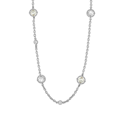 Daisy Swirl Necklace, long silver chain with pearl and crystal swirl accents by Lauren G Adams on Tampa Home & Garden Store