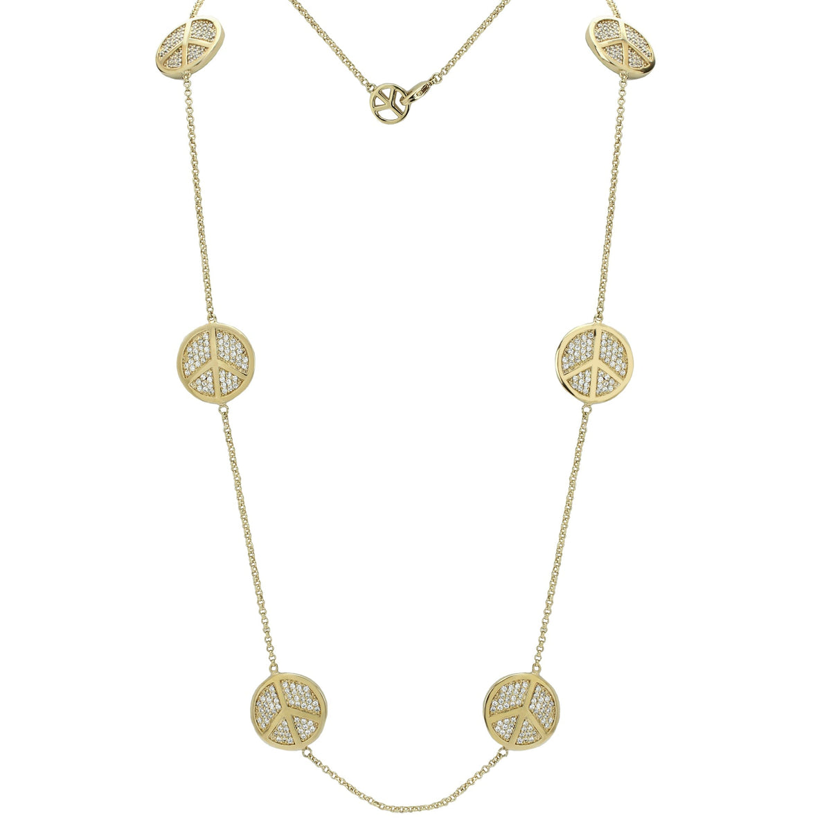 Rhodium Finished Peace Sign Necklace by Lauren G Adams; pavé crystal peace discs on Tampa Home & Garden Store