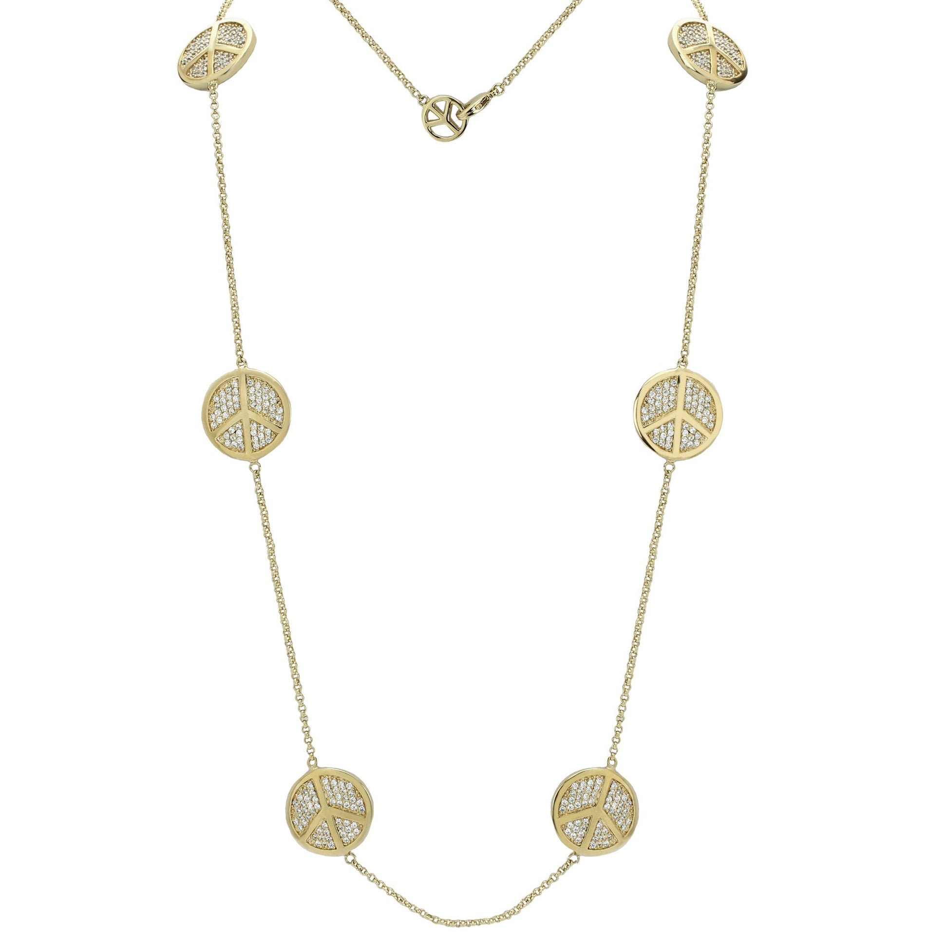 Rhodium Finished Peace Sign Necklace by Lauren G Adams; pavé crystal peace discs on Tampa Home & Garden Store