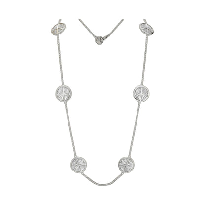 Rhodium finished long necklace with peace sign charms on pavé chain by Lauren G Adams on Tampa Home & Garden Store