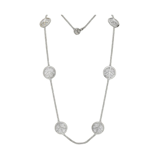 Rhodium finished long necklace with peace sign charms on pavé chain by Lauren G Adams on Tampa Home & Garden Store