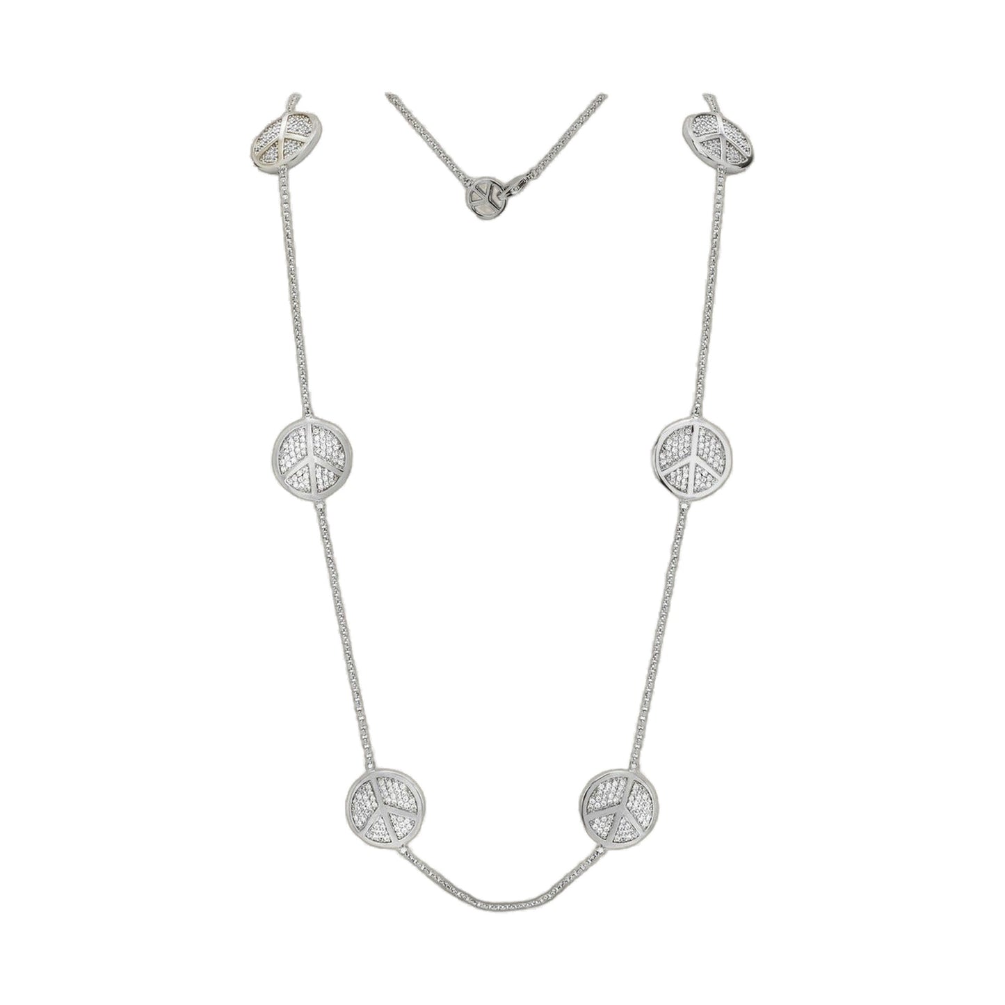 Rhodium finished Peace Sign Necklace, silver chain with peace charms Lauren G Adams on Tampa Home & Garden Store
