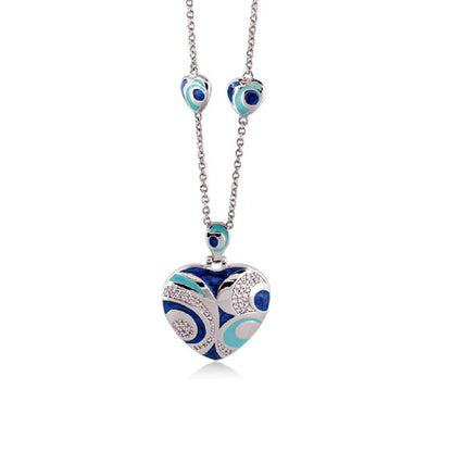 Modern Art Necklace pendant by Lauren G Adams with blue enamel heart on silver chain on Tampa Home & Garden Store