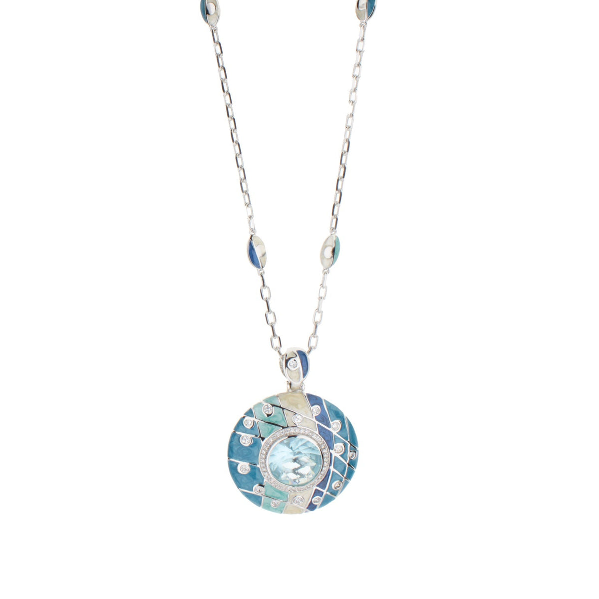 Sunburst Necklace pendant in blue turquoise mosaic with central crystal by Lauren G Adams on Tampa Home & Garden Store