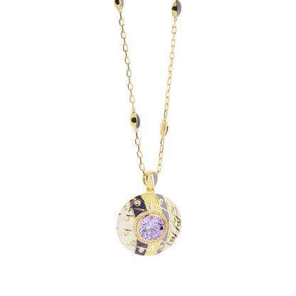 Sunburst pendant by Lauren G Adams, gold chain with purple enamel and lavender crystal on Tampa Home & Garden Store