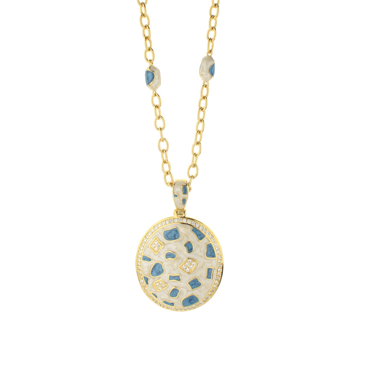 Animal Paradise Necklace gold chain with blue mosaic pendant with diamonds Lauren G Adams on Tampa Home & Garden Store