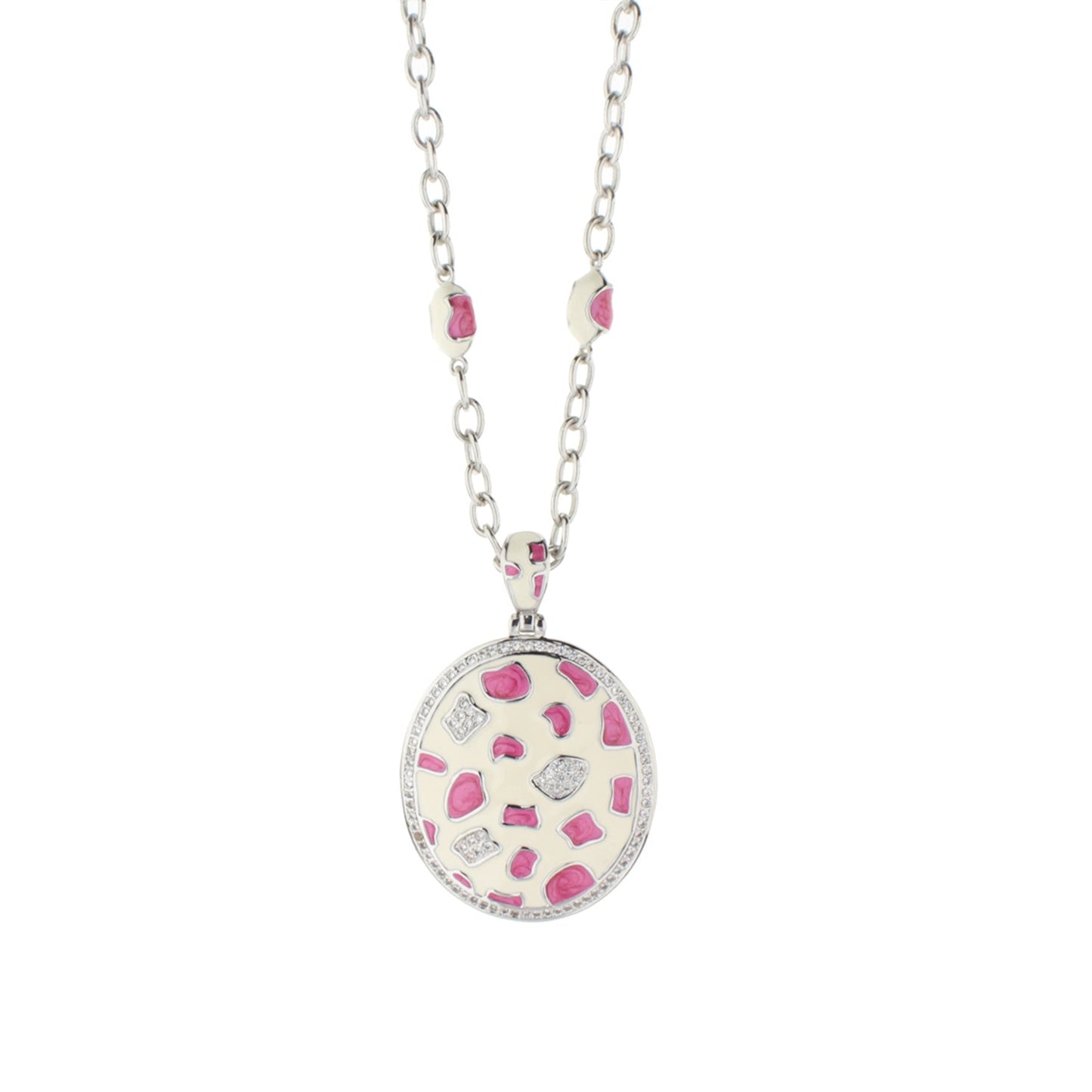 Animal Paradise Necklace by Lauren G Adams: pink enamel pendant with diamonds on silver chain on Tampa Home & Garden Store