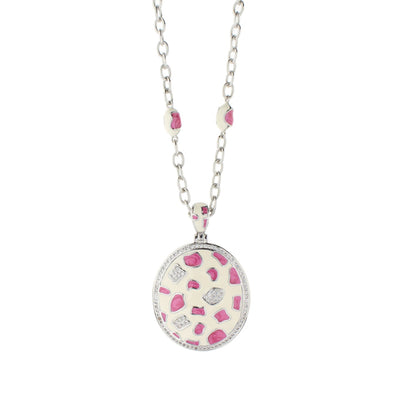 Animal Paradise Necklace by Lauren G Adams: pink enamel pendant with diamonds on silver chain on Tampa Home & Garden Store