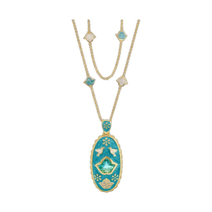 Peace and Dove Pendant Necklace, turquoise enamel dangles on gold chain by Lauren G Adams on Tampa Home & Garden Store