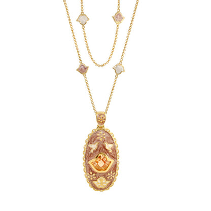 Peace and Dove Pendant Necklace by Lauren G Adams, gold-tone chain with pink stone accents on Tampa Home & Garden Store
