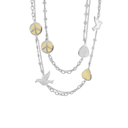 Peace And Dove Double Chain Necklace long necklace with silver-tone chains and yellow enamel peace signs by Lauren G Adams on Tampa Home & Garden Store