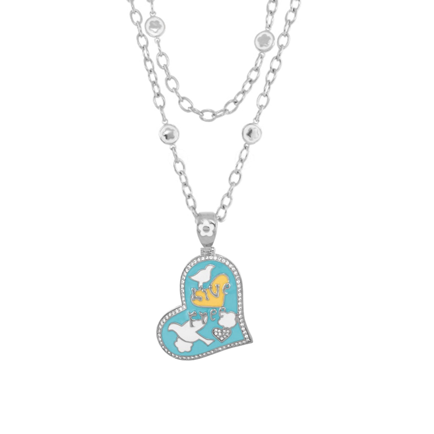 Peace and Dove pendant necklace by Lauren G Adams turquoise heart charm on double silver chains on Tampa Home & Garden Store