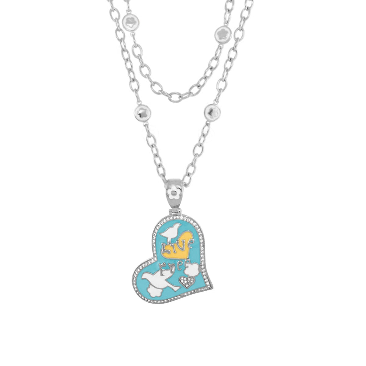 Peace and Dove pendant necklace by Lauren G Adams turquoise heart charm on double silver chains on Tampa Home & Garden Store