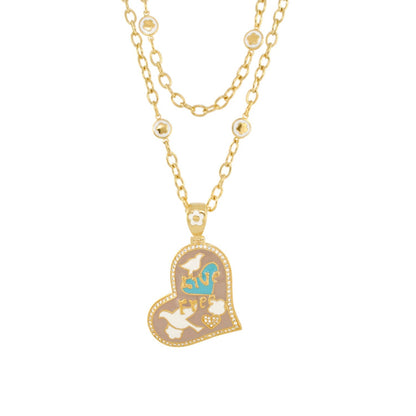 Peace and Dove pendant by Lauren G Adams; gold heart pendant with dove enamel on layered chain on Tampa Home & Garden Store