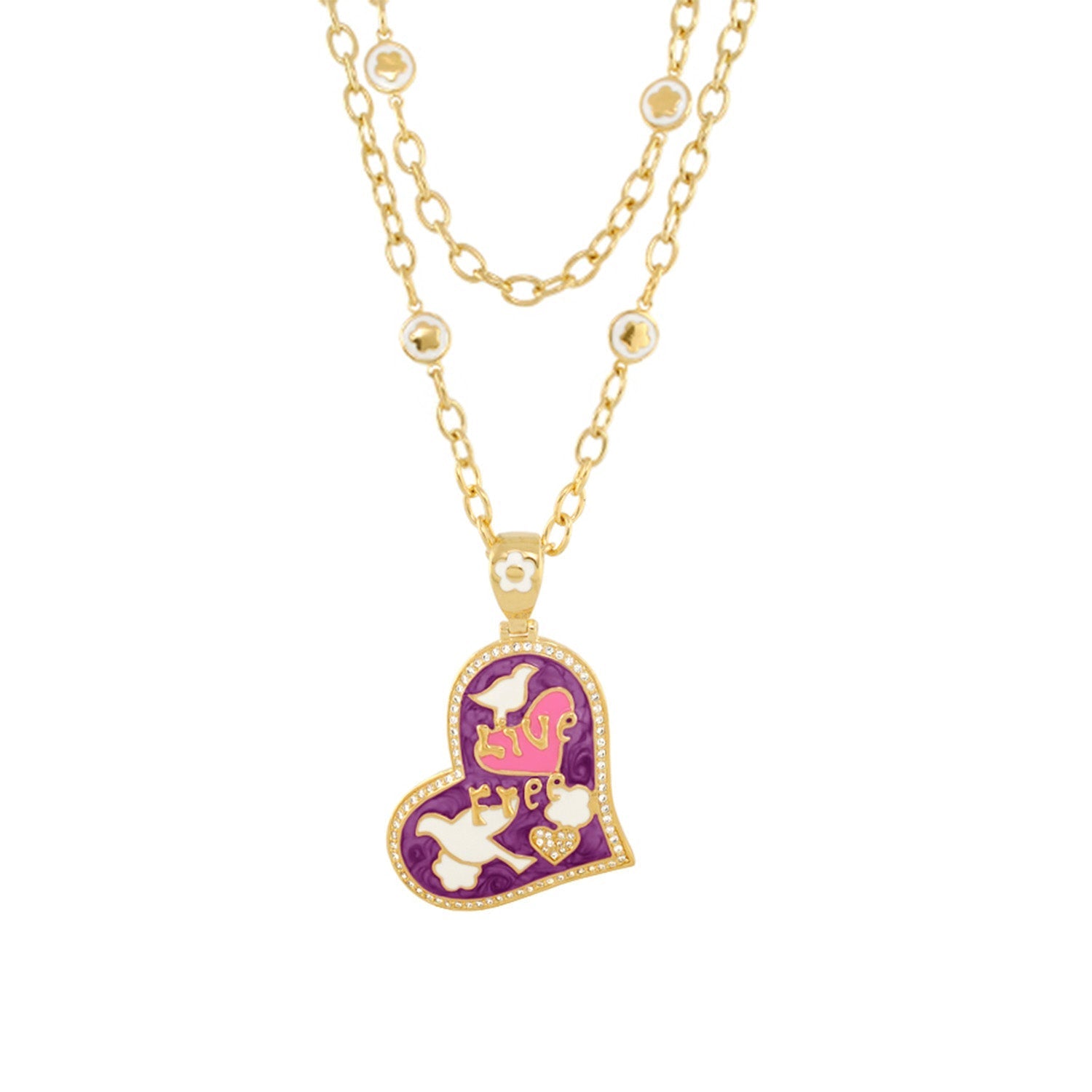 Peace and Dove pendant by Lauren G Adams; purple heart with white dove, gold-tone border on Tampa Home & Garden Store