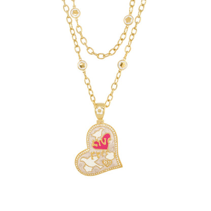 Gold-tone Lauren G Adams Peace and Dove pendant necklace with heart pink enamel on white on Tampa Home & Garden Store