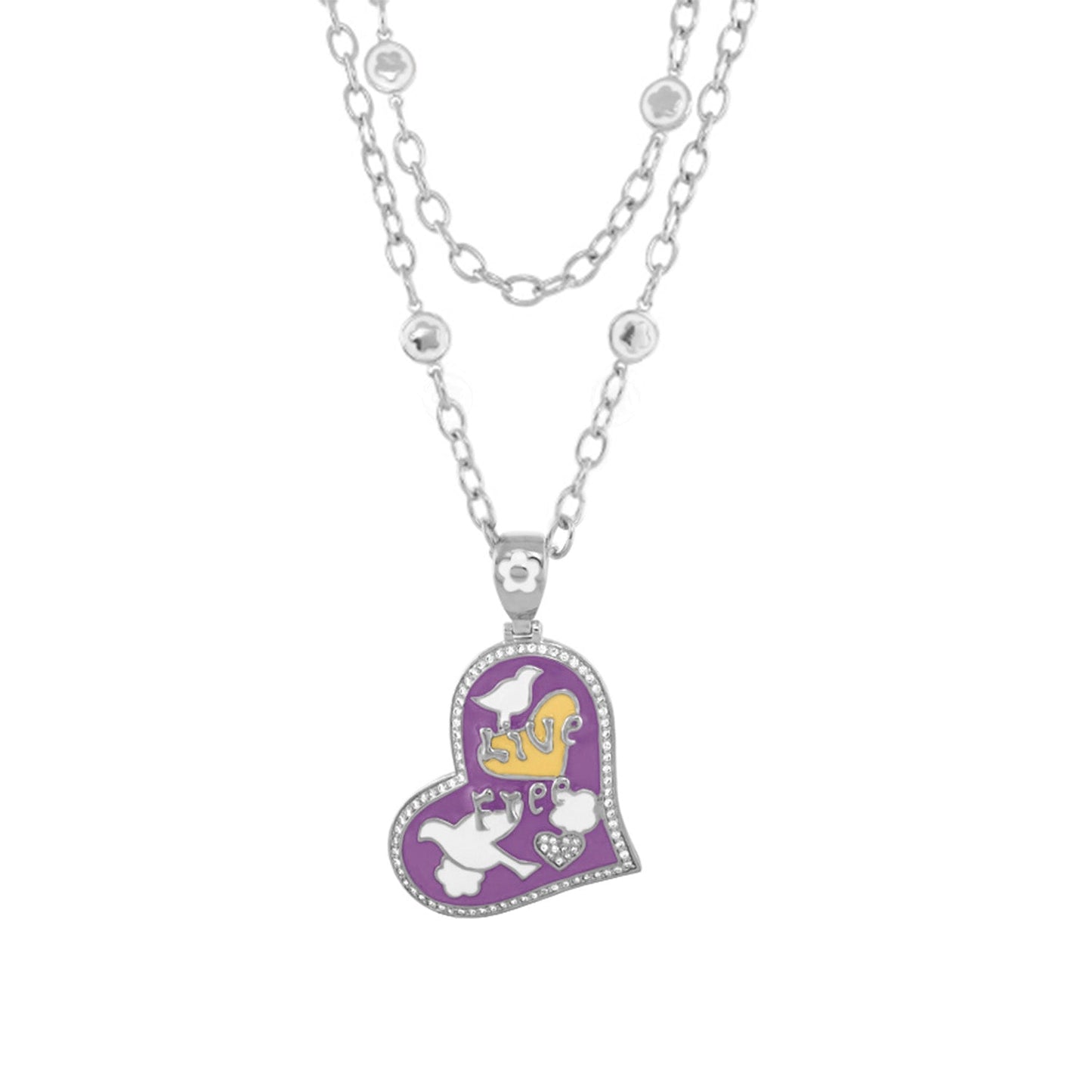 Peace and Dove pendant necklace by Lauren G Adams, purple heart pendant on a silver chain on Tampa Home & Garden Store