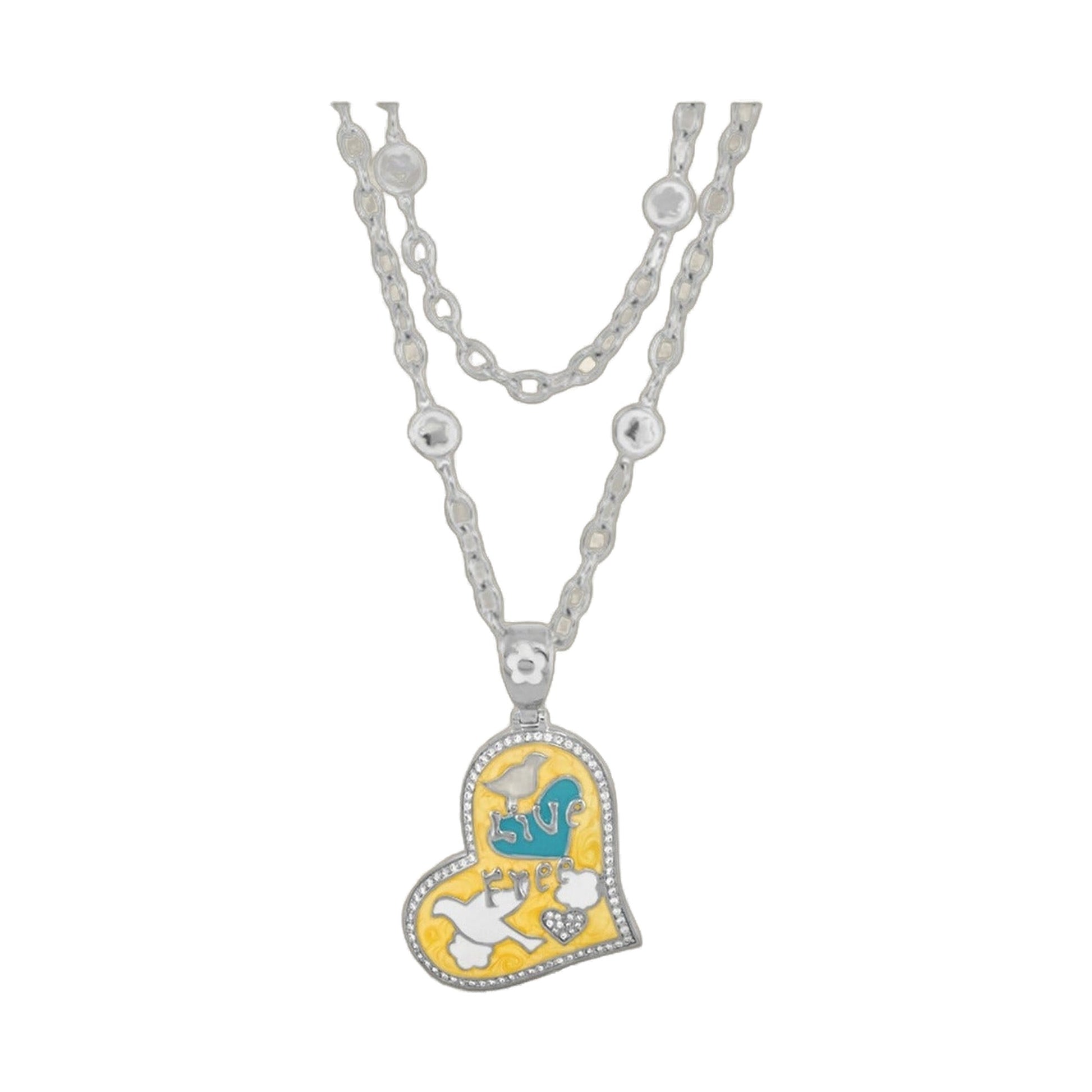 Peace and Dove pendant necklace by Lauren G Adams with enamel heart charm on silver chain on Tampa Home & Garden Store