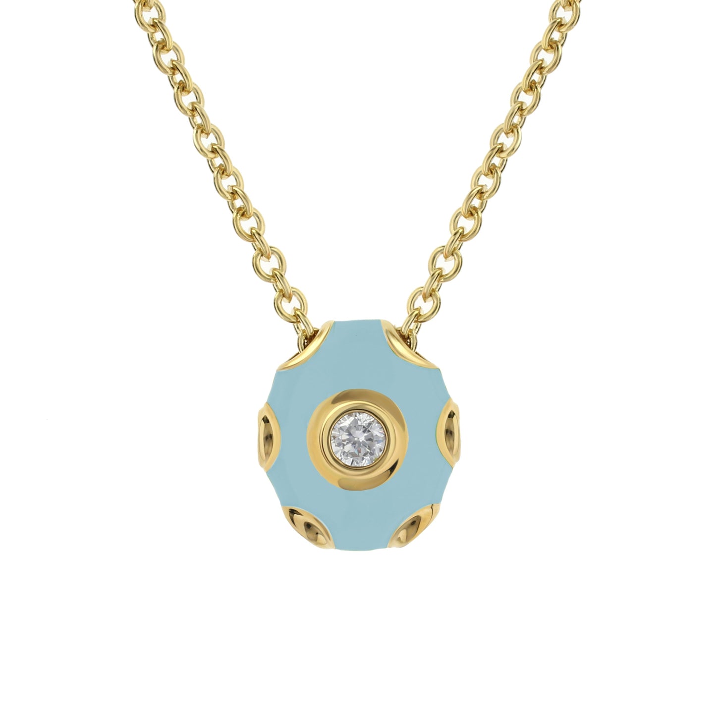 Tiny Dots Necklace by Lauren G Adams, teal hexagon pendant with crystal center on a gold chain on Tampa Home & Garden Store