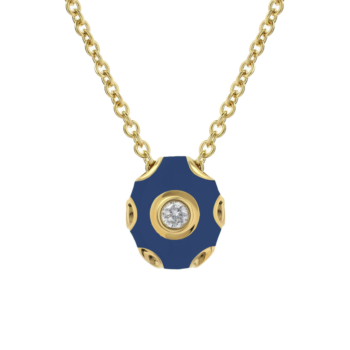 Tiny Dots Necklace by Lauren G Adams blue enamel hexagon pendant with gold bezel and crystal center on Tampa Home & Garden Store