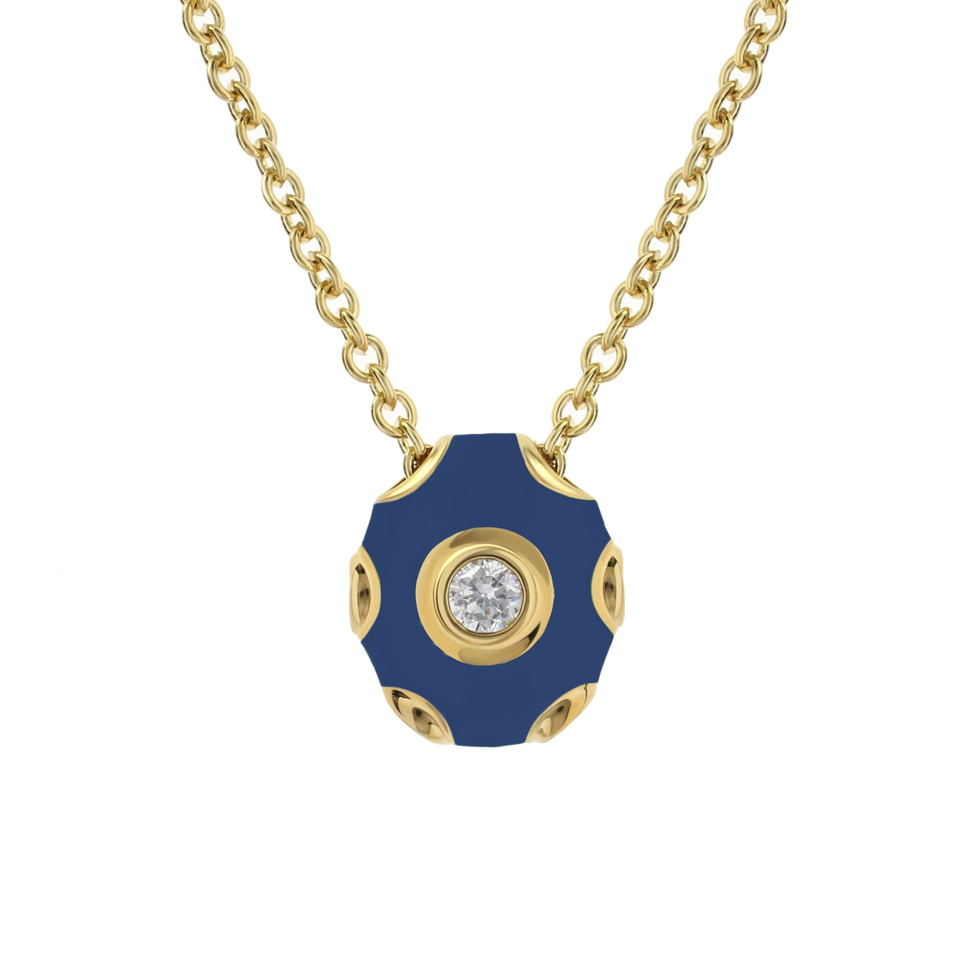 Tiny Dots Necklace by Lauren G Adams blue enamel hexagon pendant with gold bezel and crystal center on Tampa Home & Garden Store