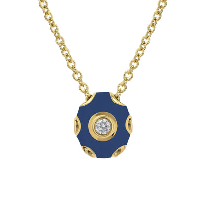 Tiny Dots Necklace by Lauren G Adams blue enamel hexagon pendant with gold bezel and crystal center on Tampa Home & Garden Store