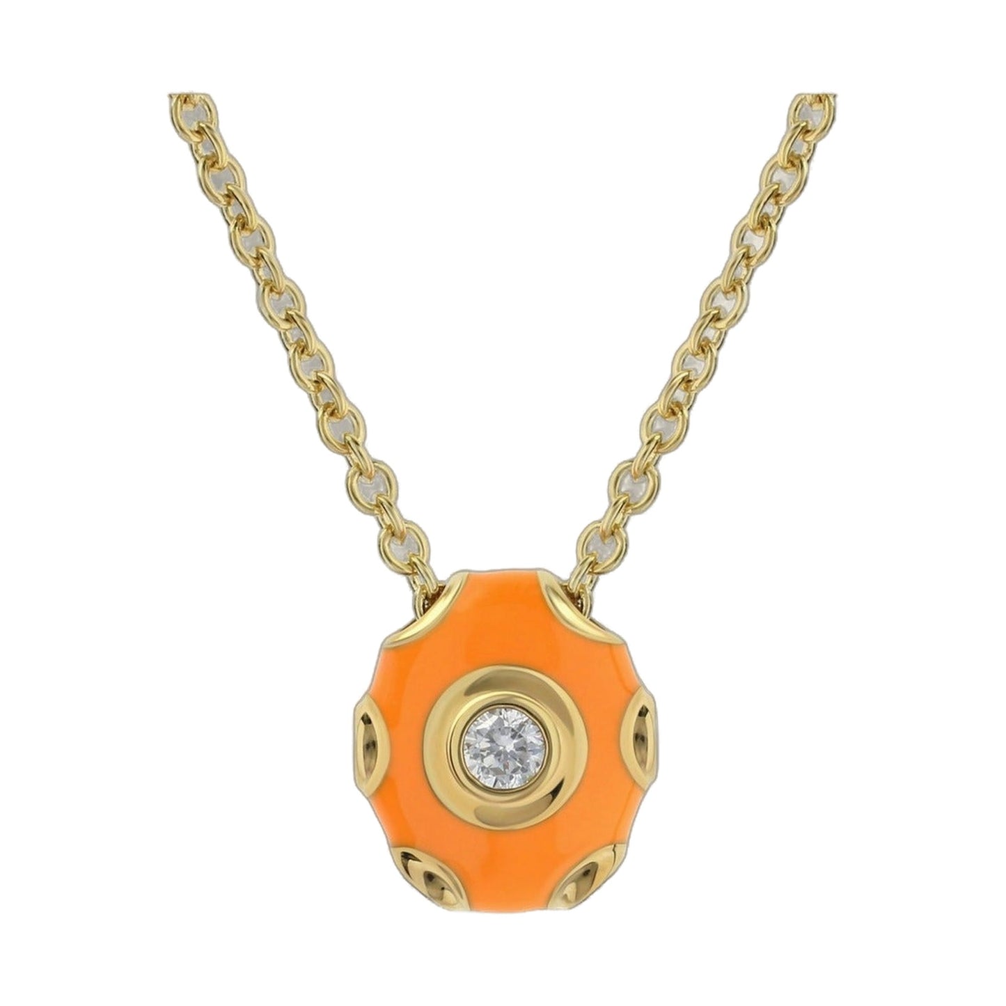 Tiny Dots Necklace by Lauren G Adams, orange enamel pendant on a gold chain on Tampa Home & Garden Store
