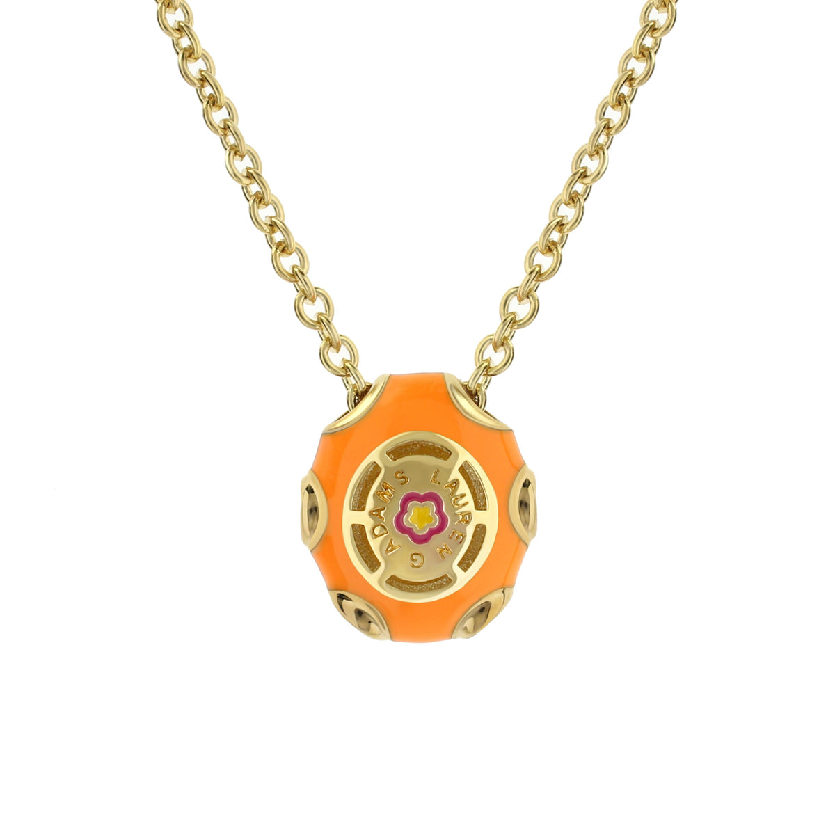 Tiny Dots Necklace orange enamel bead pendant on gold-tone chain with medallion Lauren G Adams on Tampa Home & Garden Store