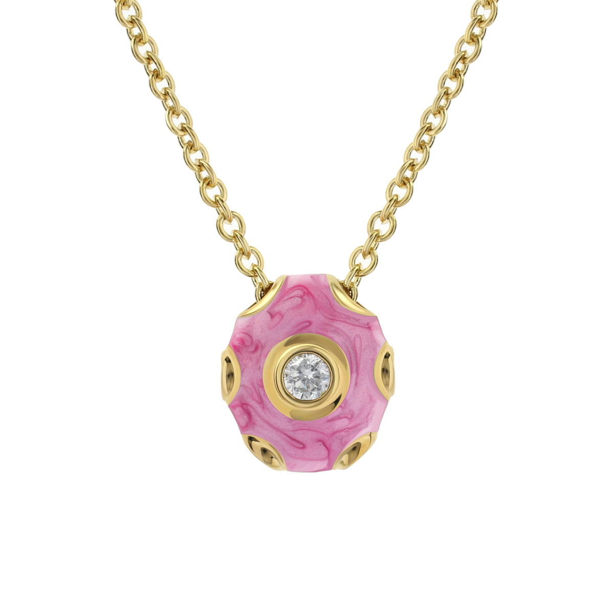 Tiny Dots Necklace pink marbled pendant with crystal center on gold chain by Lauren G Adams on Tampa Home & Garden Store