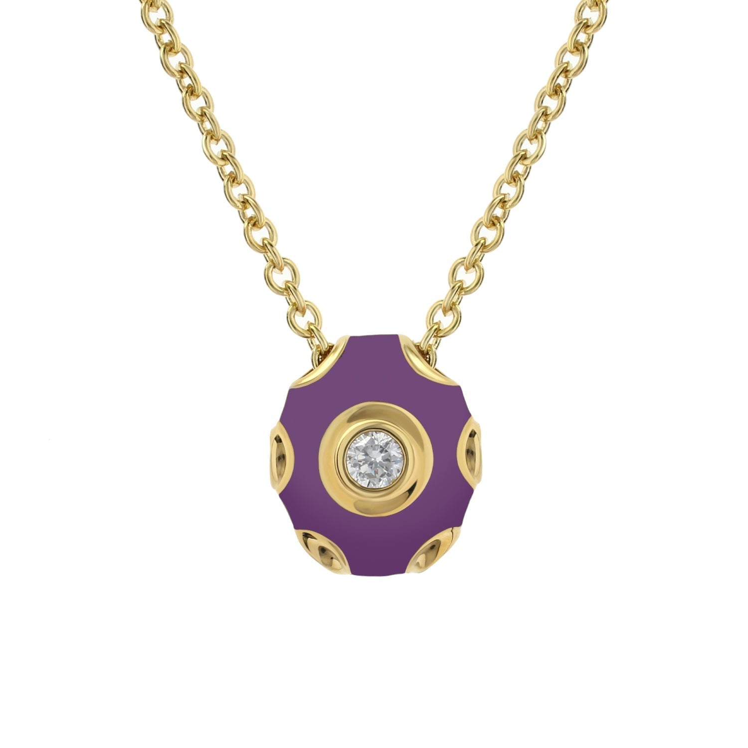 Tiny Dots Necklace purple enamel hex pendant with gold-tone bezel and crystal on a gold chain on Tampa Home & Garden Store