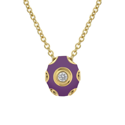 Tiny Dots Necklace purple enamel hex pendant with gold-tone bezel and crystal on a gold chain on Tampa Home & Garden Store