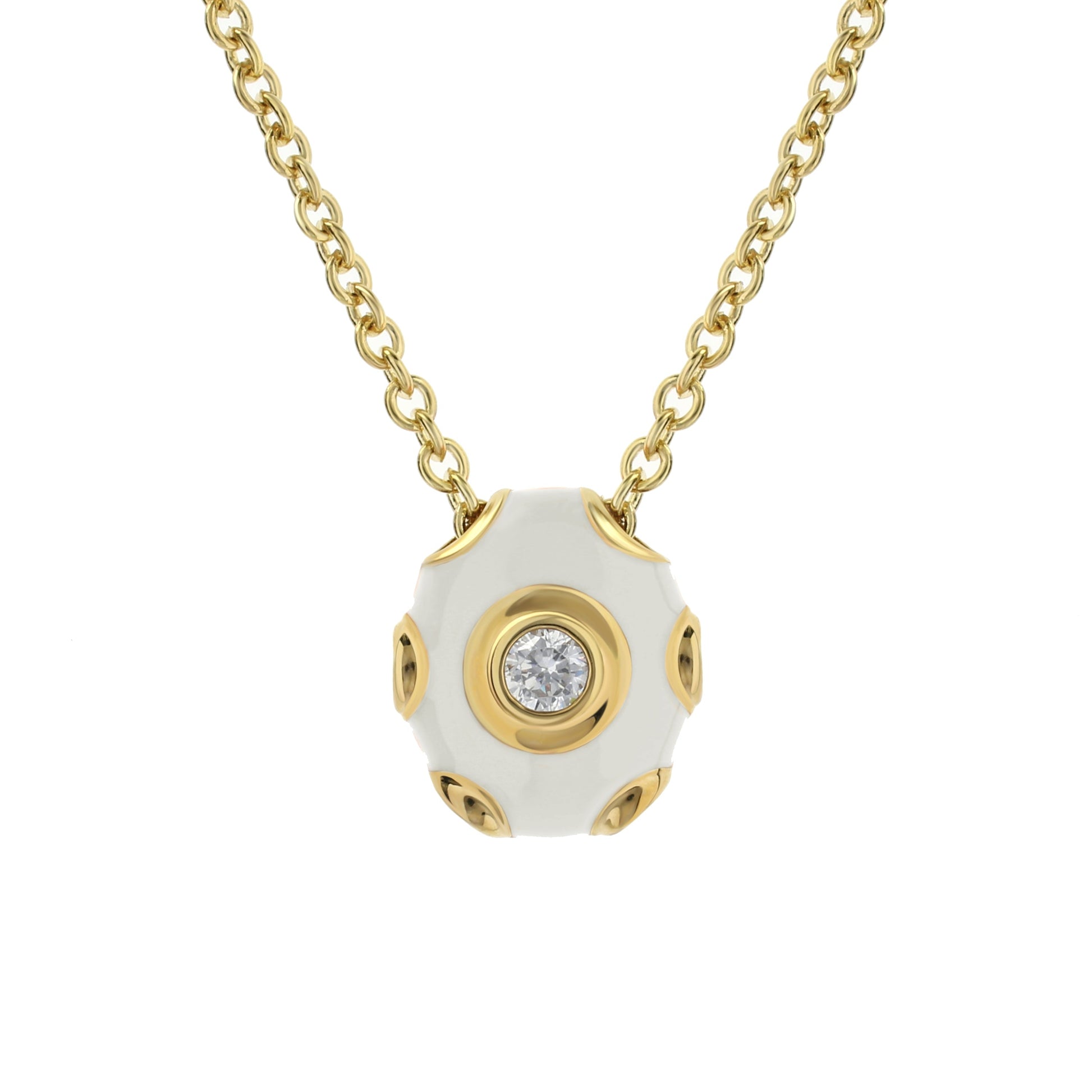 Tiny Dots Necklace by Lauren G Adams, gold chain, white ceramic pendant and crystal center on Tampa Home & Garden Store