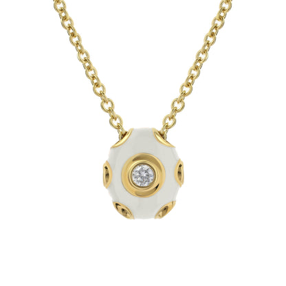 Tiny Dots Necklace by Lauren G Adams, gold chain, white ceramic pendant and crystal center on Tampa Home & Garden Store