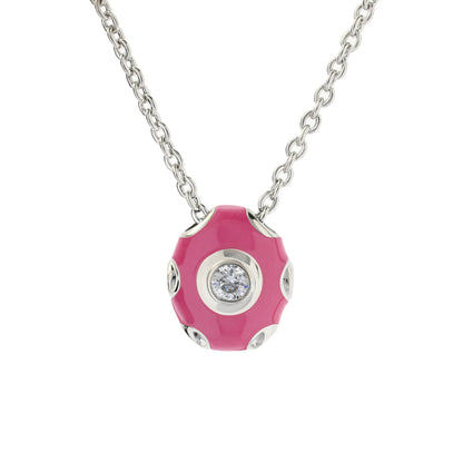 Tiny Dots Necklace pink enamel pendant with crystal accents on silver chain on Tampa Home & Garden Store