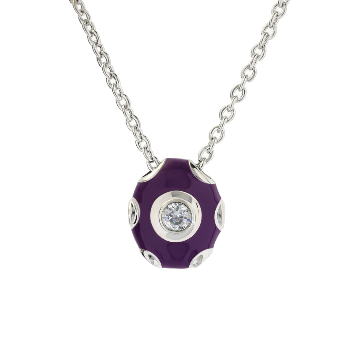 Tiny Dots Necklace purple bead pendant with crystal on silver chain on Tampa Home & Garden Store