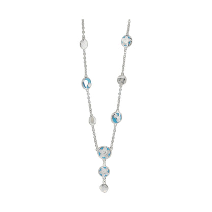 Stackable Desire Necklace by Lauren G Adams, three silver chains with blue enamel round charms on Tampa Home & Garden Store