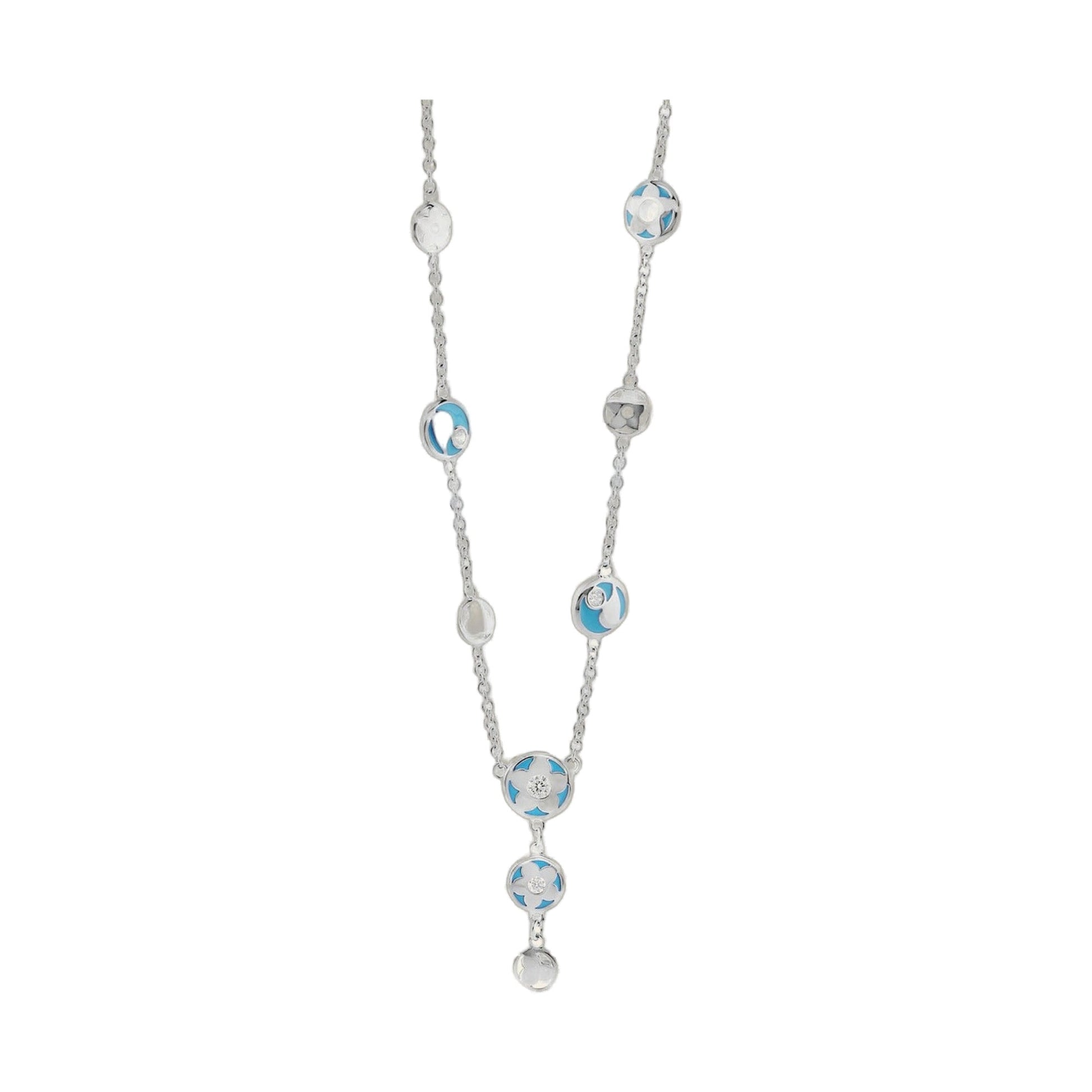 Stackable Desire Necklace blue enamel round charms on silver chain by Lauren G Adams on Tampa Home & Garden Store